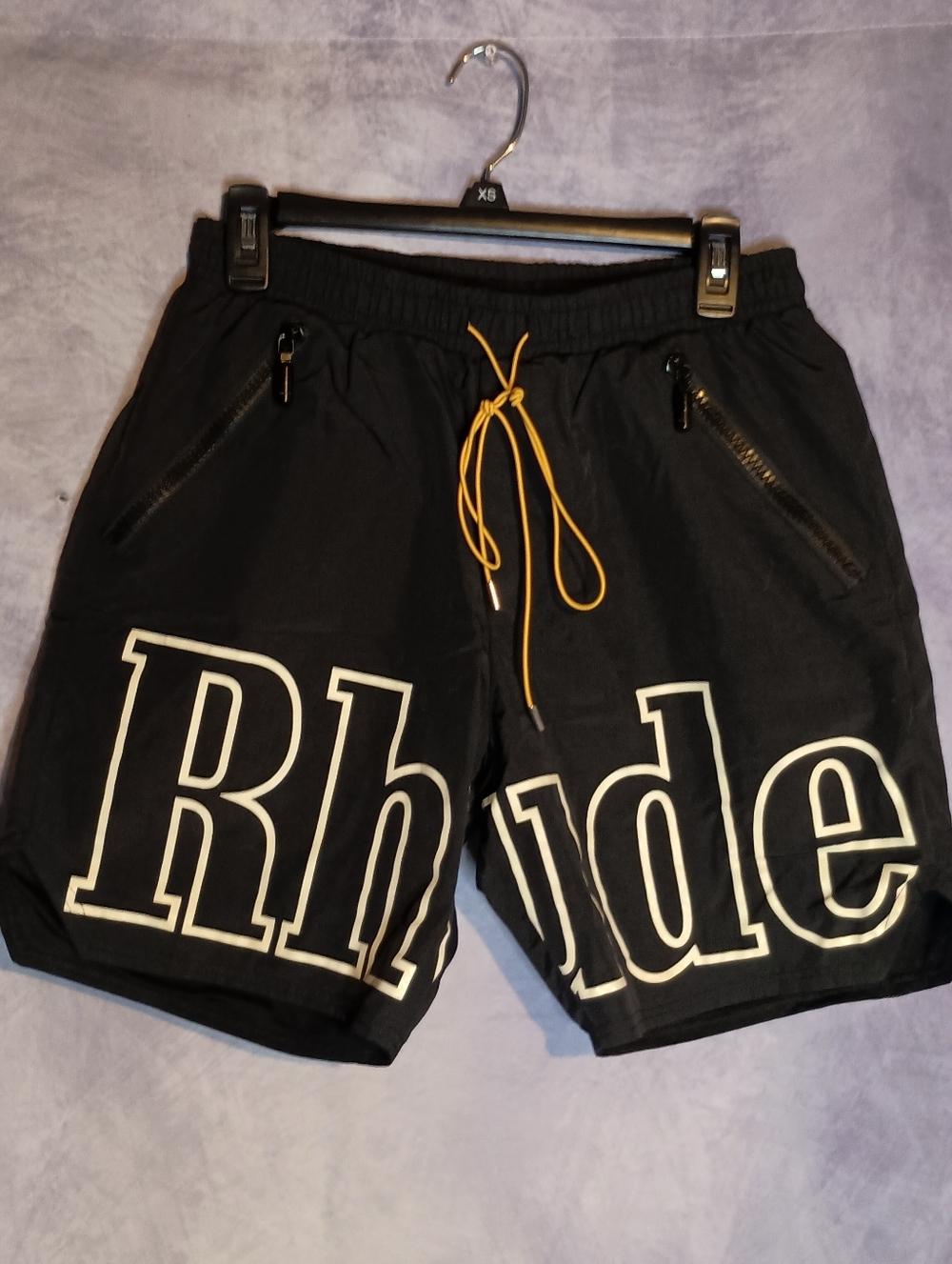 Rhude Logo Swim Shorts Black Nylon Drawstring Mesh Lined Designer Streetwear